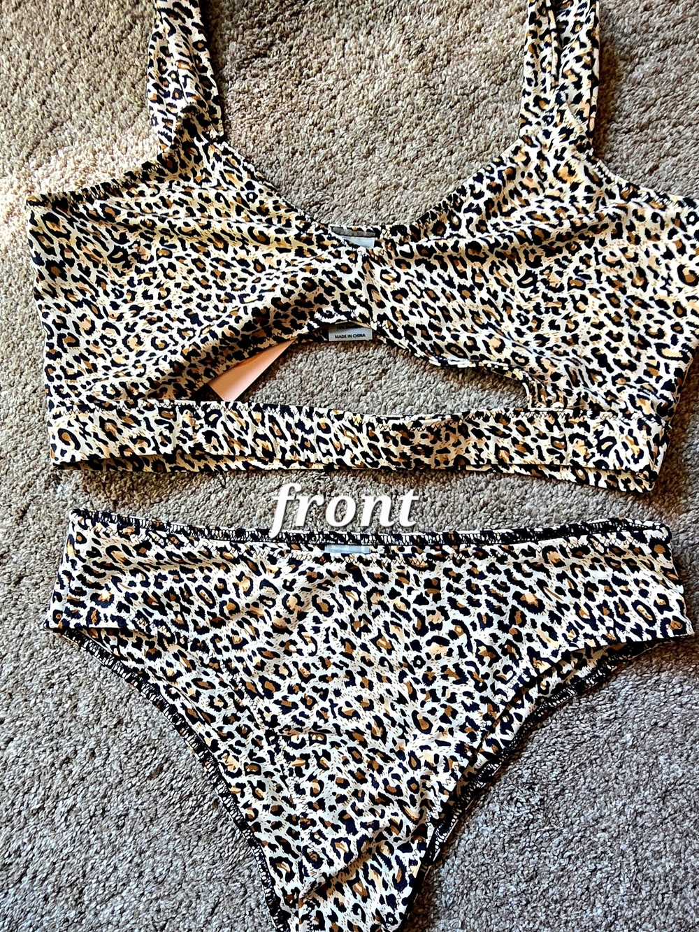Kittenish Leopard Print Bralette & Bikini Set - Tan, Black, Cream